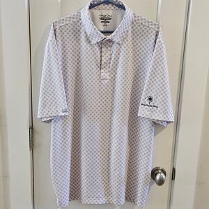 Straight Down Performance Golf Polo Shirt - Pink & Grey Geo-Print - Size XXL